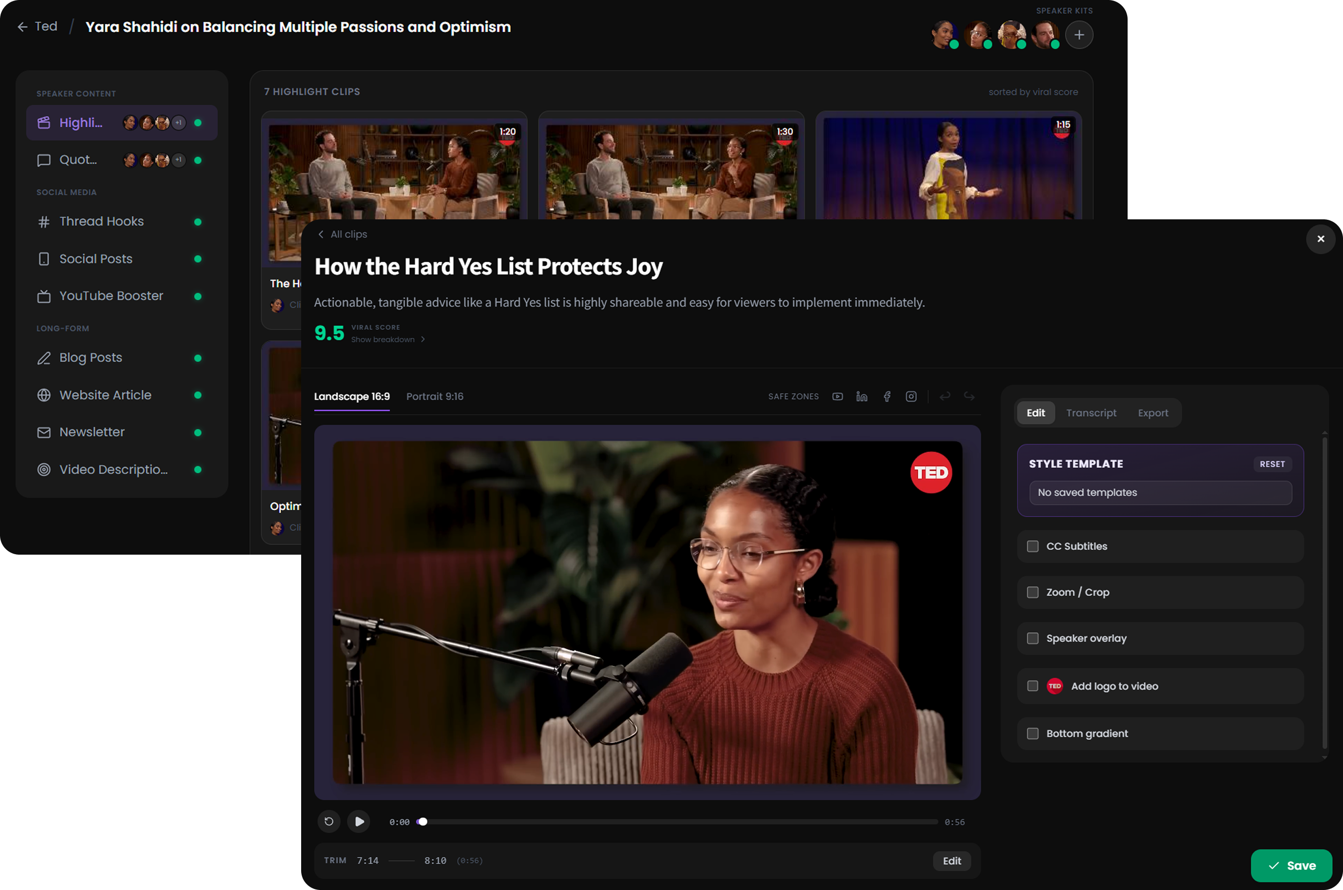 Mockup of a producer review console where a human editor reviews and approves AI-generated conference content in real time.
