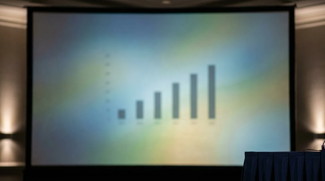A camera frame filled entirely by a projection screen, with no person visible